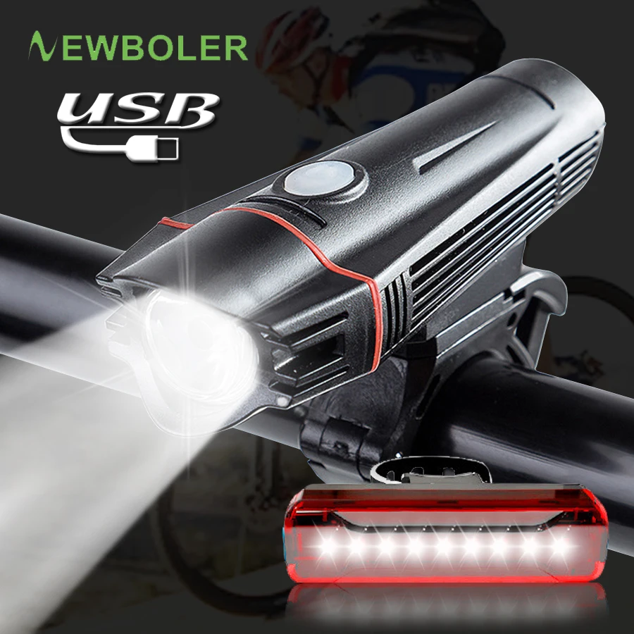 NEWBOLER Bike Bicycle Light Set USB Rechargeable LED Flashlight Waterproof Super Bright Headlight With Rear Light MTB Bike Light
