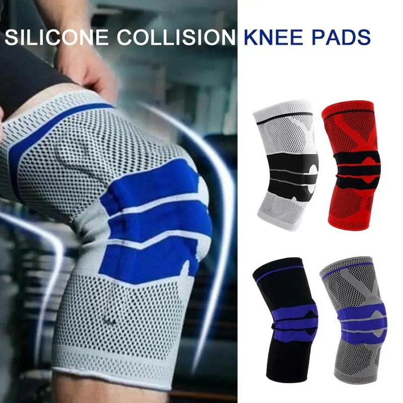 1PC Silicone Padded Knee Pads Supports Brace Meniscus Knee Protection Knee Pads Safety Sports Fitness Basketball Sleeve