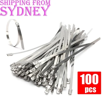

100pcs Stainless Steel Self Locking Cable Zip Ties Wrap Tie 150/200/300mm SS 304 Exhaust Wrap Coated Locking Metal Self-locking