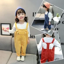 Новые комбинезоны для маленьких девочек Детские однотонные милые штаны для девочек от 0 до 5 лет, одежда