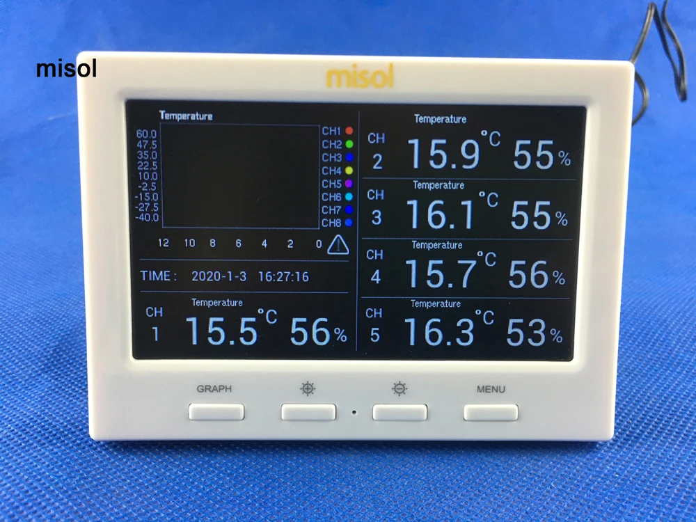  Wireless weather station with 5 sensors 5 channels color screen data logger connect to PC
