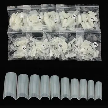 

500Pcs Synthetic Resin Nail Tips Varied Sizes French Nail Tip Half Cover Artificial Nail 10 Sizes for Nail Salons DIY Nail Art