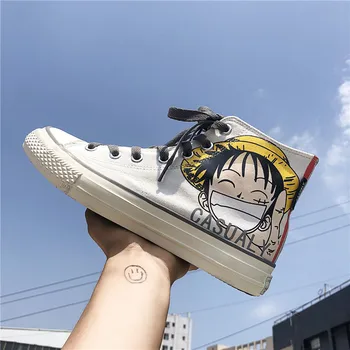 

Anime ONE PIECE Cosplay Fashion Casual Graffiti High help canvas shoes Cos Monkey D. Luffy personality hip hop student shoes