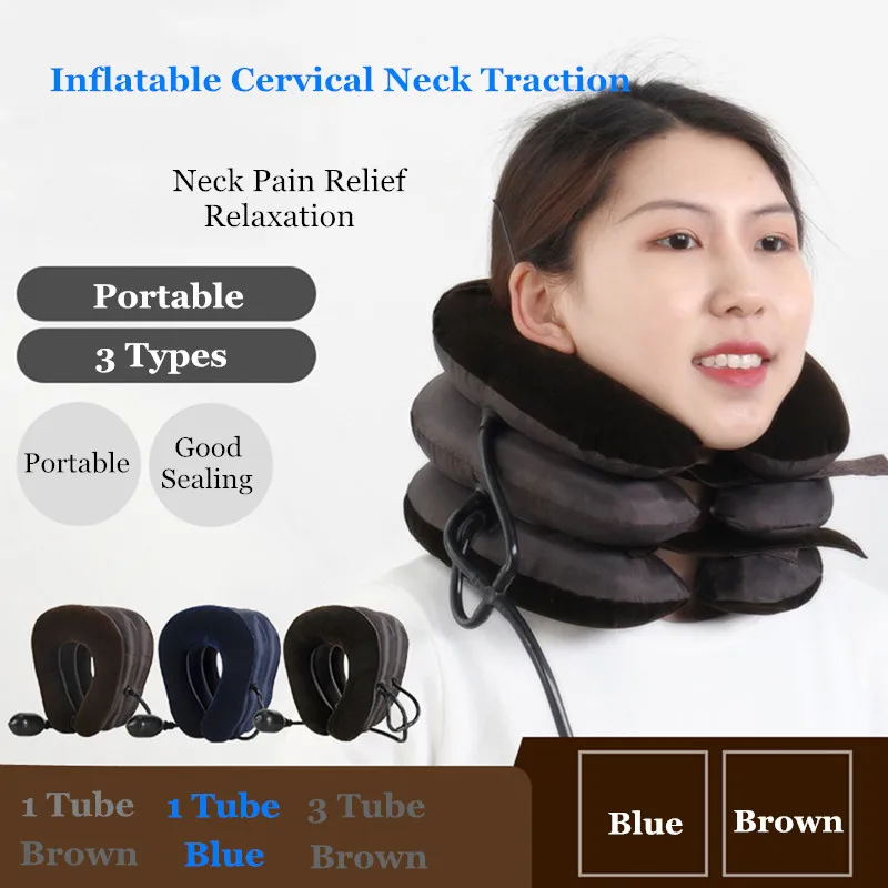 Inflatable Neck Traction Stretcher Support Massage Cervical Spine Pain Relief Orthopedic Pillow Collar Home Medical Tractor