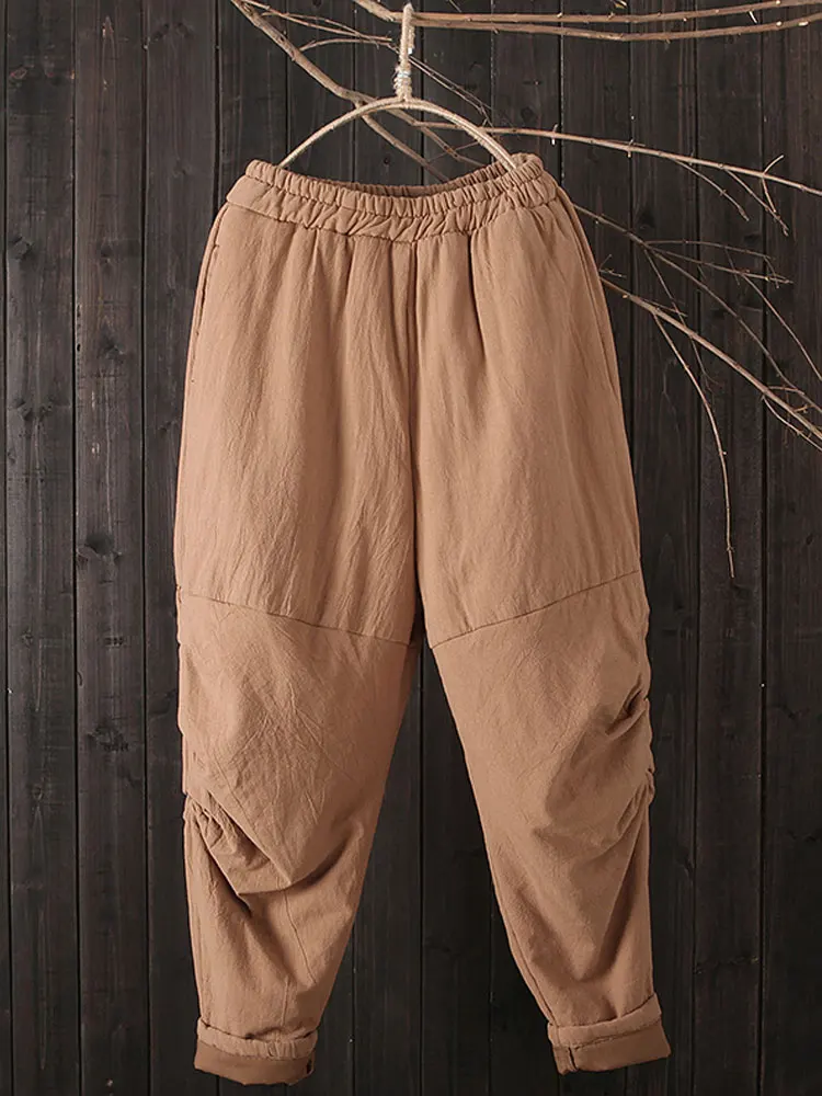 khaki Винтажные хлопковые стеганые штаны с хлопковой подкладкой, женские свободные стеганые штаны-шаровары для ног, женские хлопковые штаны - Цвет: khaki