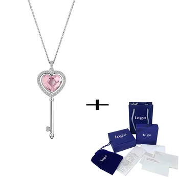 

2019 Fashion New Pink Heart-shaped Crystal Necklace Elegant Temperament Ladies Send Girlfriend Exquisite Birthday Gift