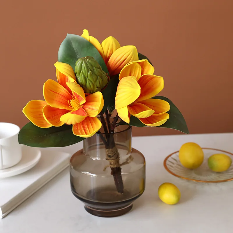 3 Bunches of Artificial Flowers Large Magnolia Flower Arrangement Accessories Home Office Counter Table Decoration Fake | Дом и сад
