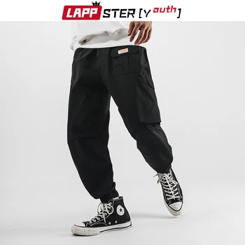 

LAPPSTER-Youth Men Graphic Casual Cargo Pants 2020 Overalls Mens Japanese Streetwear Black Sweatpants Pockets Cotton Trousers