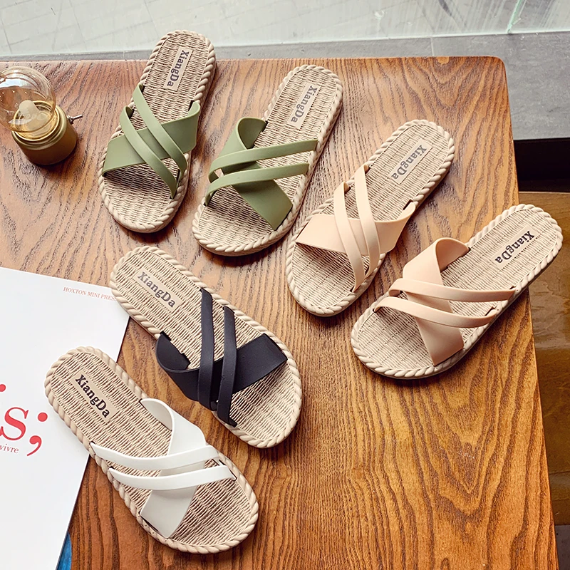 

Women Summer Slides Casual Comfortable Linen Slippers Striped Bow Linen Flip Flops Platform Sandals Ladies I Shoes