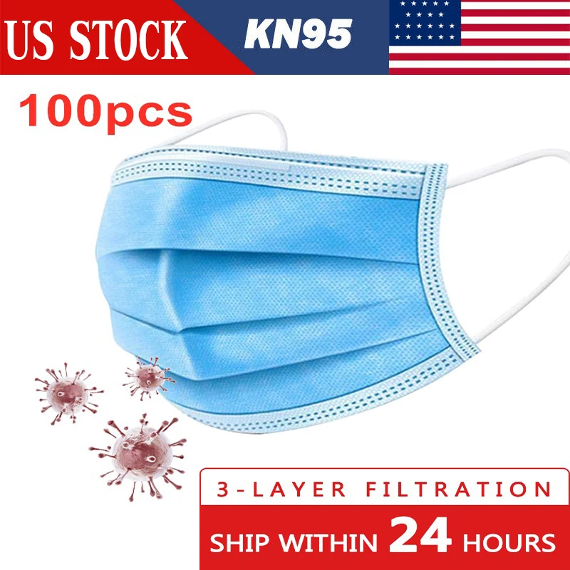 

US Large stock Face Masks Disposable 3 Layers Dustproof Mask Facial Protective Cover Masks Anti-fog Salon Earloop Dropshipping