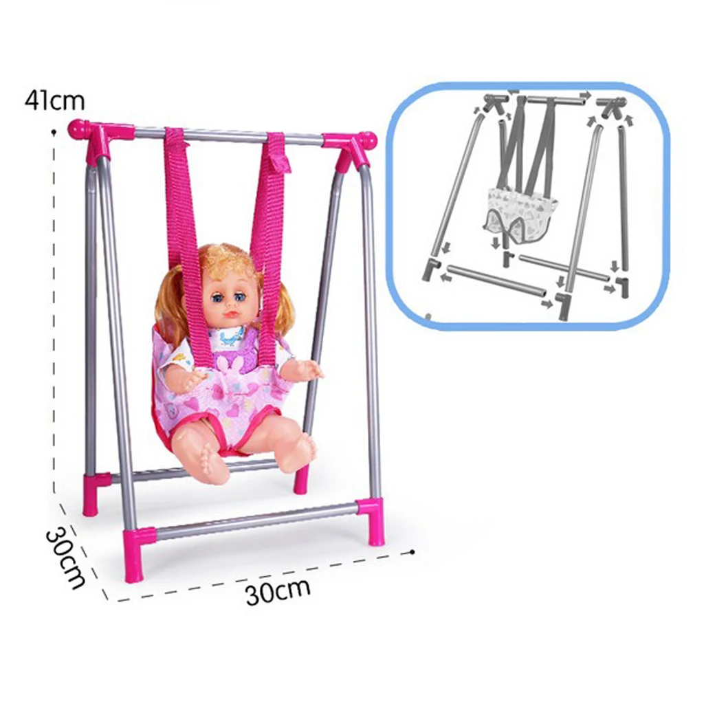 Doll Swing Cradle + Doll Baby Toddler Bed Crib Playset Kids Pretend Toy Role Play Nursery Room Decor