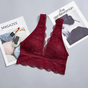 

Fashion Sexy Deep-V Breathable Bra Women Bralette Sexy Lace Padded Solid Color Lingerie Wire Free Jacquard Bra brasier mujer