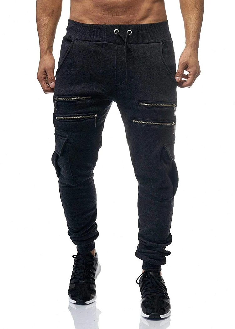 

ZUSIGEL Men Black Sport Pants Autumn Winter Casual Jogger Pants Double Zipper Design Drawstring Men Sweatpants Trousers