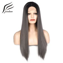 Jeedou парик с кружевом спереди синтетические волосы длинные прямые 2" 60 см натуральный черный серый красный Омбре цвет для девочек женские кружевные парики