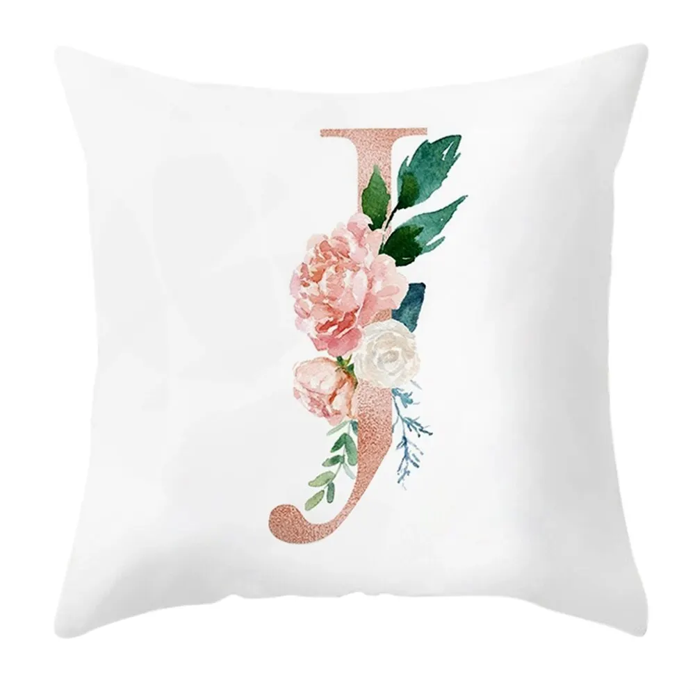 2pc 45x45cm Pillow Case Alphabet Floral Print For Kids Room Letter Pillow English Alphabet Flower Throw Pillow New