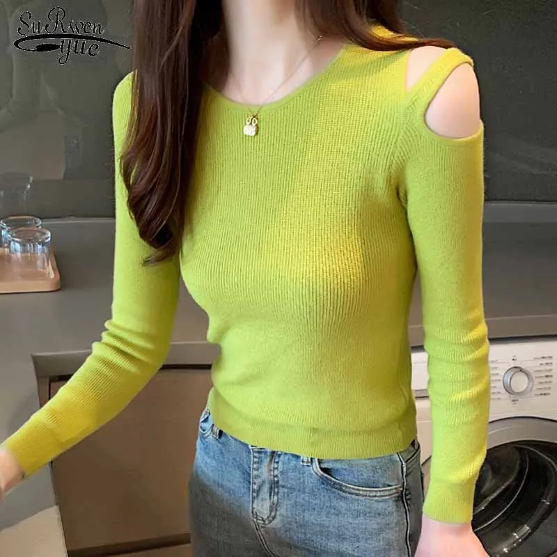 

New Green Women's Sweater Clothes 2019 Fall Long Sleeve Off Shoulder Pullover Jumper Knitted Sweater Women Pull Femme 5967 50