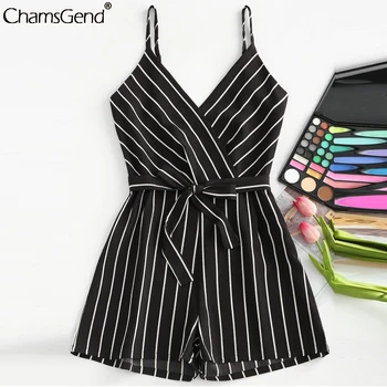 

Rompers Jumpsuit Womens Sexy V-neck Sleeveless Strappy Holiday Short Playsuits Striped Cami Belt Romper Beach Party Jumpsuits