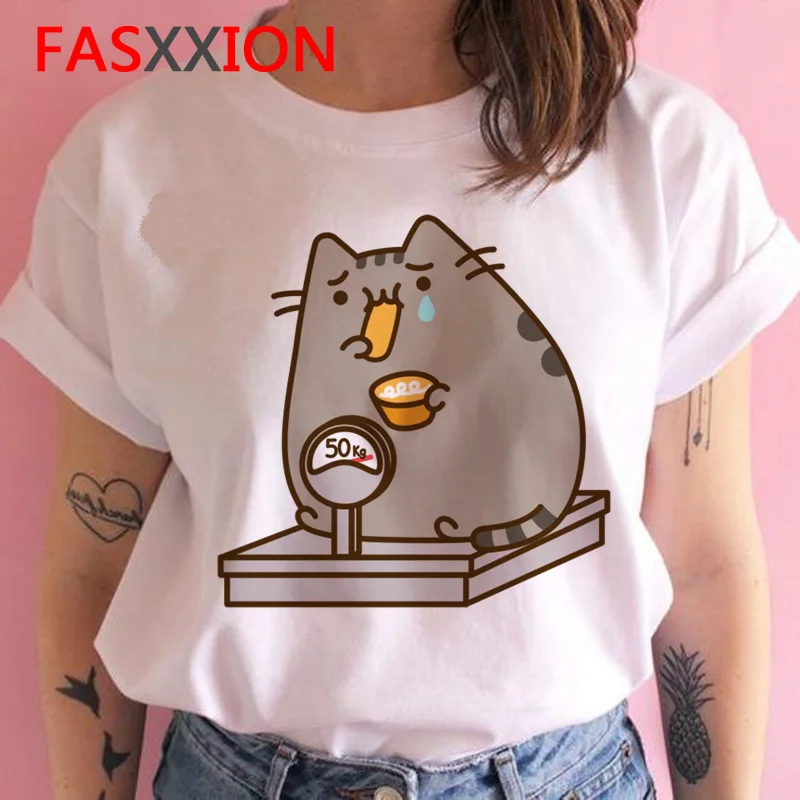 Кот пушин kawaii футболка Женская harajuku Корейская забавная Повседневная футболка Женская ulzzang графический принт короткий рукав Футболка Топ