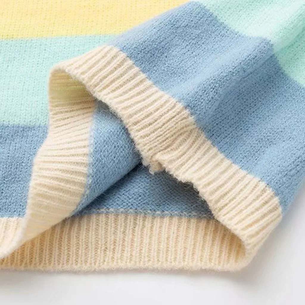 Womail Rainbow Stripe Casual jersey mujer invierno Winter fashion knit sweater women tops O-Neck Loose Long pull femme nouveaute