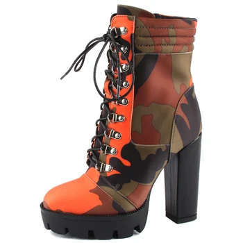 

SaraIris Graffiti Zipper Platform Boots Women Party Autumn Boots Ladies Round Toe Lace Up High Heels Ankle Shoes