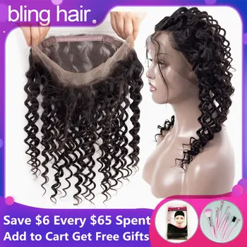 

Bling Hair Brazilian Deep Wave Closure 360 Lace Frontal with Baby Hair Free Part 100% Remy 13*4 Human Hair Closure Natural Color