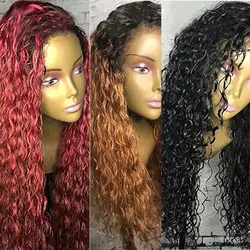Eversilky бразильские волосы remy Jerry кудрявые Омбре красные и светлые 360 человеческие волосы на кружеве парики три цвета темные корни