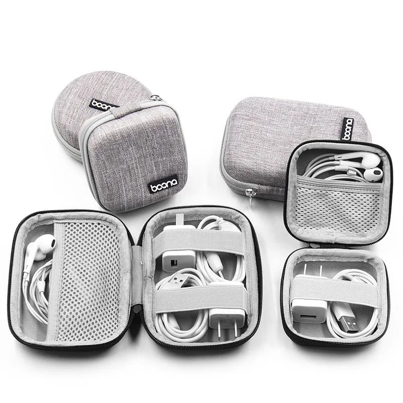 Small oval earphone storage bags hard shell data cable organizer bag mini tech gadgets portable case charger U disk zipper pouch