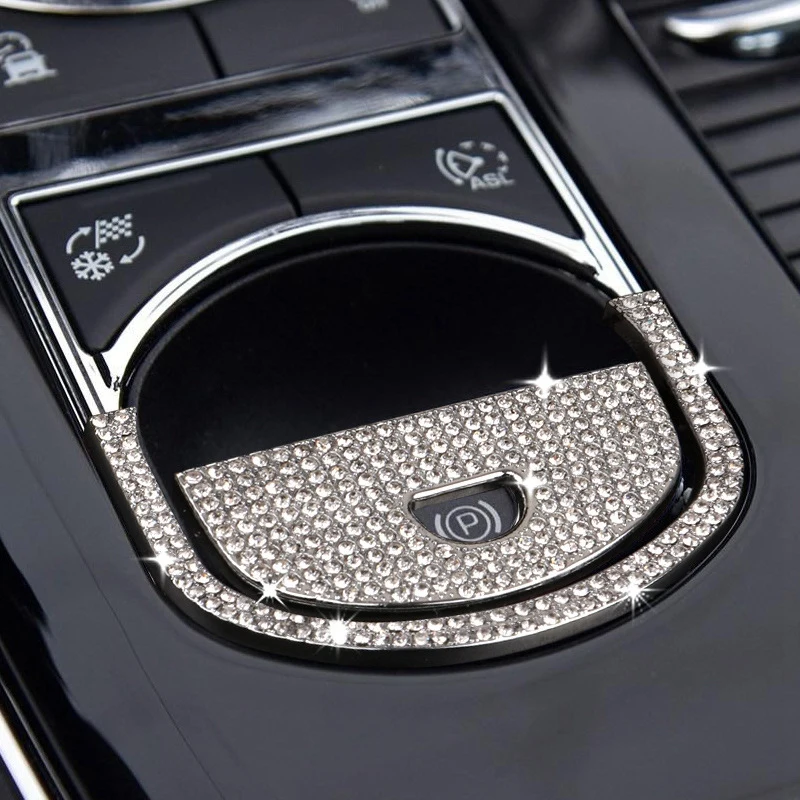 Аксессуары для салона автомобиля-Jaguar XJ XF Кнопка парковки автомобиля 3D Rhinestone наклейки кольцо автомобиля Bling аксессуары