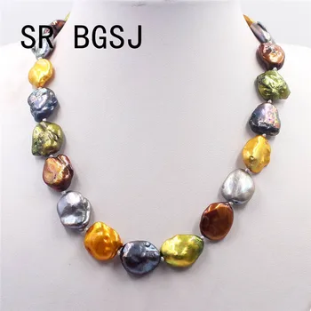 

Free Shipping SR 14-16mm Reborn Baroque Multicolor Freshwater Pearl Knot Moon Clasp Necklace 18inch