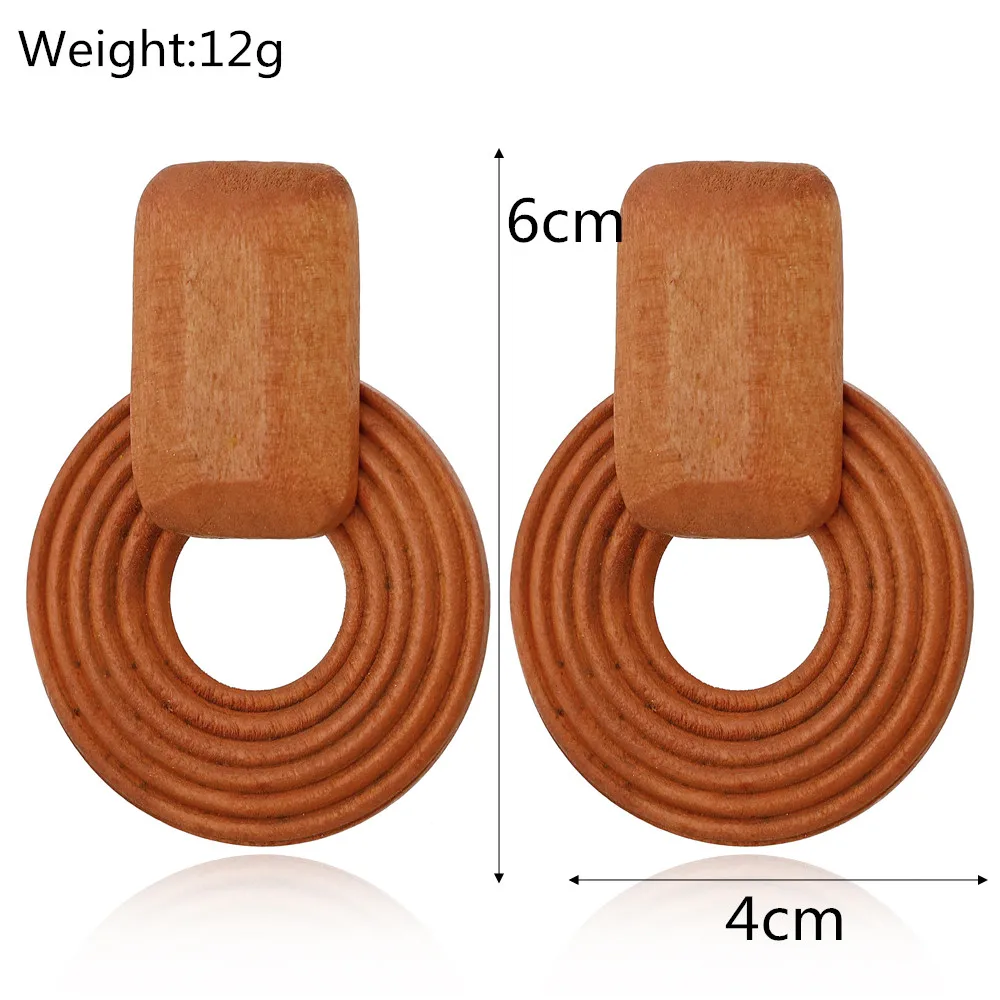 XIYANIKE New Wooden Earrings Ethnic Wood Geometric Round Drop Earrings Vintage Brown Korean Statement Earrings Fashion Jewelry