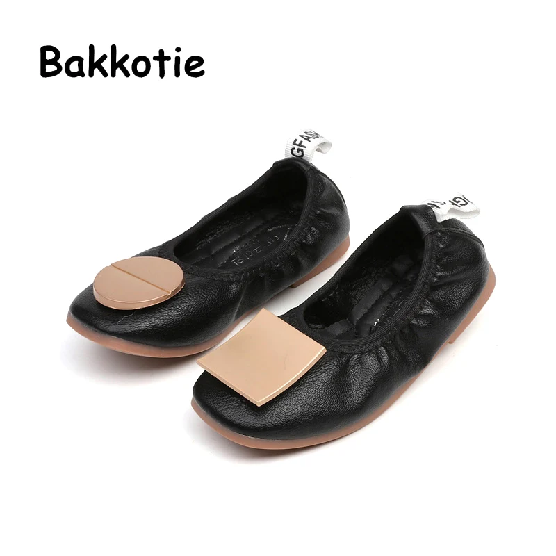 Bakkotie/ г. Новая детская обувь из искусственной кожи осенние модные черные Лоферы для маленьких девочек милые розовые мягкие модельные туфли на плоской подошве