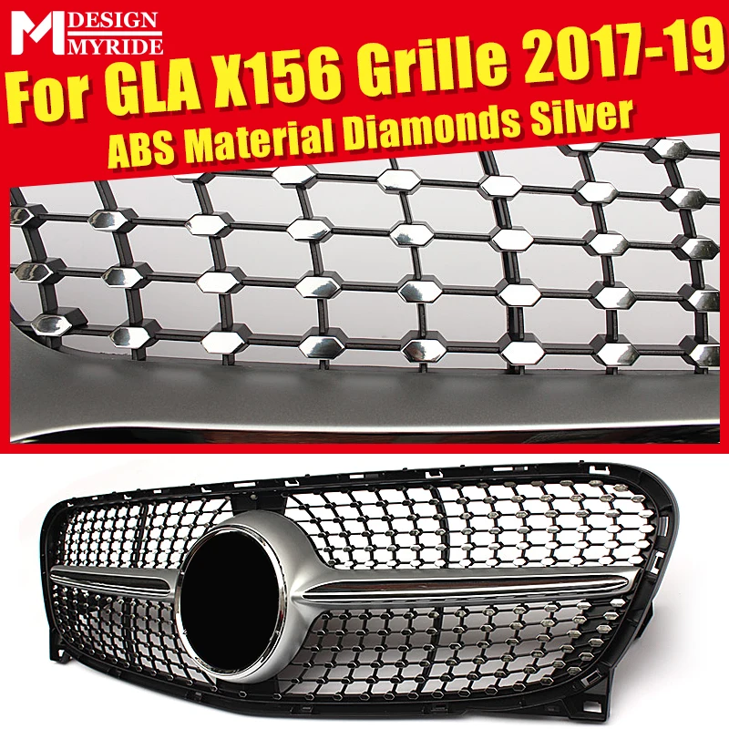 Diamonds grills Grille For MercedesMB GLA Class X156 ABS Material Silver Grill without sign GLA180 GLA200 GLA250 look