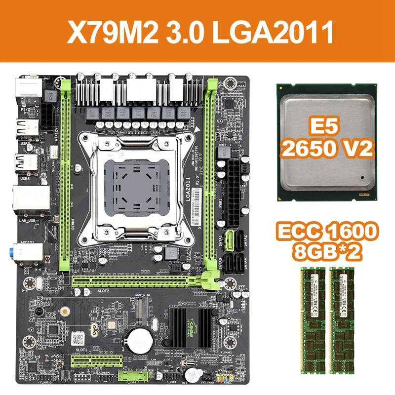 PPYY-X79 M2 3,0 LGA2011 материнская плата Поддержка NVME M.2 SSD SATA3.0 SATA2.0 USB3.0 с E5 2650V2 Процессор 2x8G 1600 ECC память