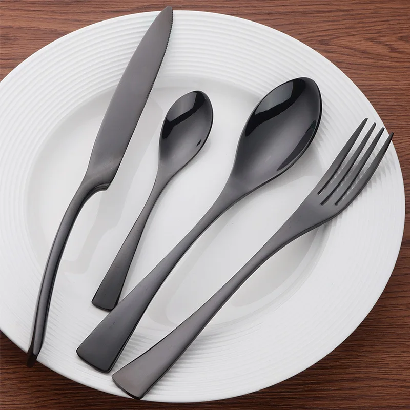 High Quality Stainless Steel Knife, Fork And Spoon Tableware Hotel Knife And Fork Western Food Black And Golden Knife And Fork F