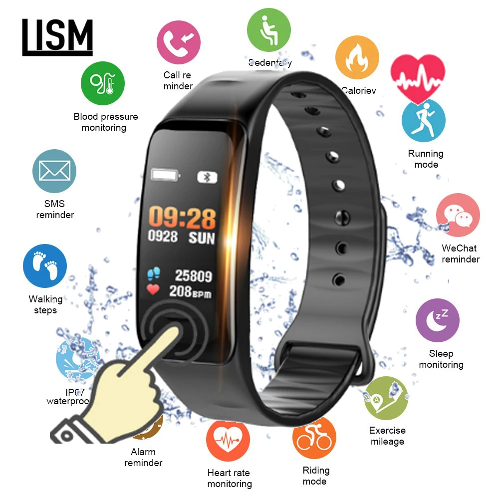 

Smart Bracelet C1s Color Screen Waterproof Wristband Heart Rate Monitor Blood Pressure Measurement Fitness Tracker Band Watch
