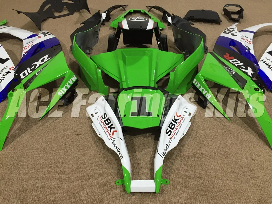 Литьевая форма) ABS полный обтекатель комплект подходит для Kawasaki Ninja ZX-10R ZX10R 2011- 11 12 13 14 15 Обтекатели глянцевый зеленый