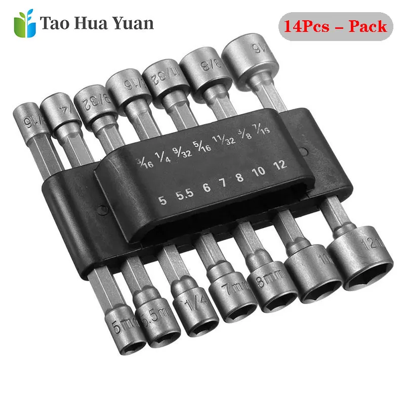 ALLSOME_14pcs_1_4_Inch_Hex_Shank_Power_Nut_Driver_Drill_Bit_Set_SAE_Metric_Socket