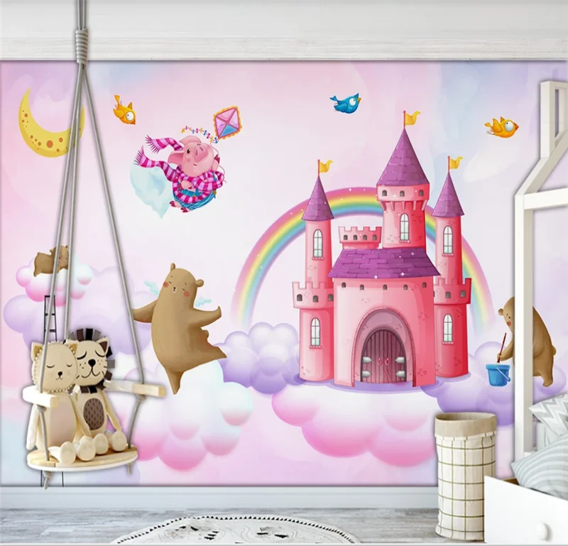 Ручная роспись акварель замок Медведь свинья птица Детская комната фон стены на