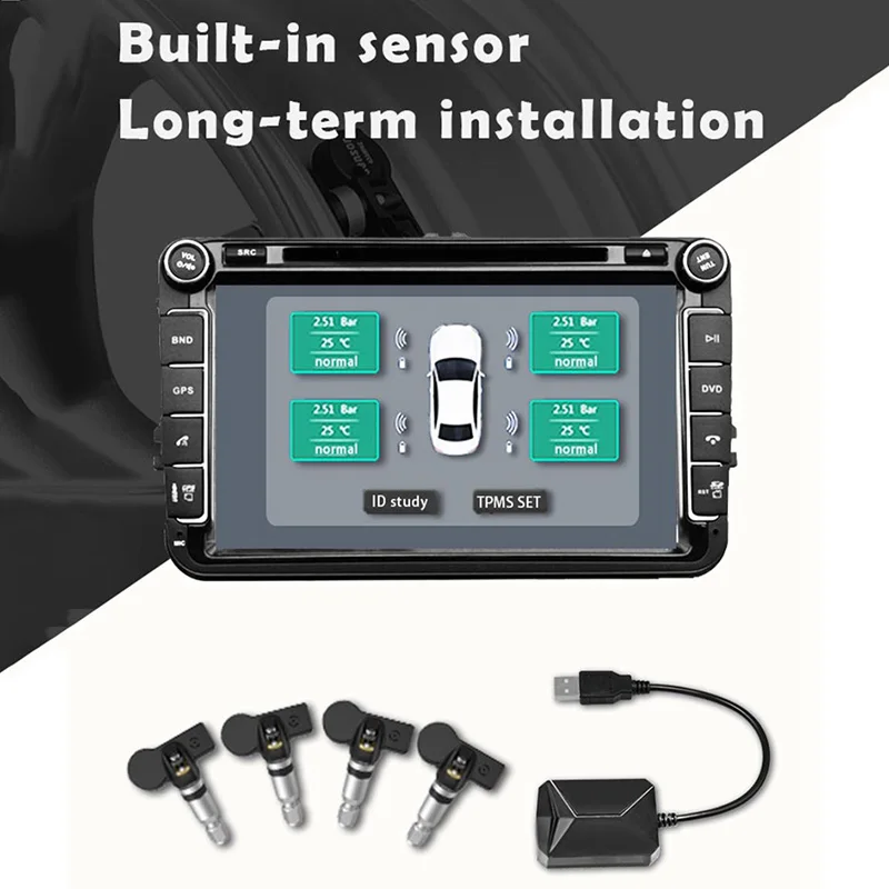 Автомобильный TPMS для Android USB система контроля давления в шинах навигационный дисплей беспроводной Авто сигнализация безопасности давления в шинах(встроенный