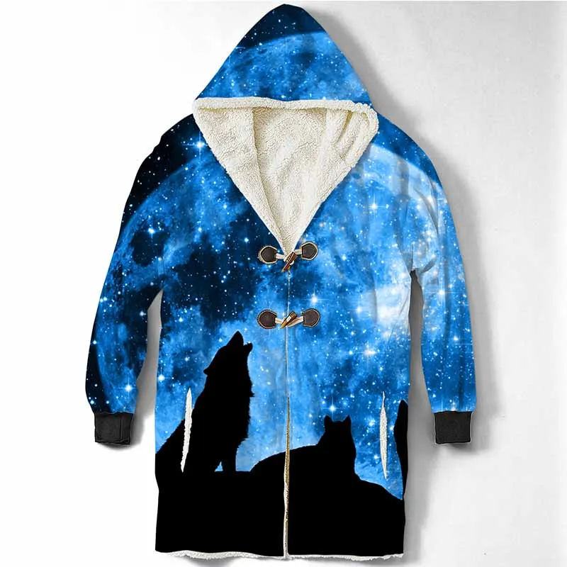 Animals Series Red Wolf Hooded Blanket For Guy Wearable Plush Sweater Coat Pullover Sleeves Fleece Throw Custom Blankets