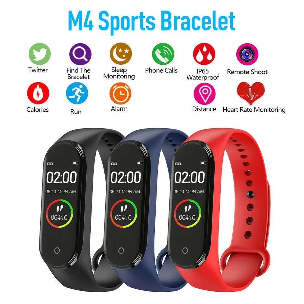 M4 smart bracelet 0.96Inch Color Screen Smart Watch Sports Band Health Sleep Tracker Motion heart rate Bluetooth Smart Bracelet.