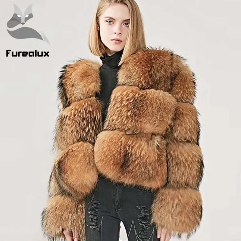 Новинка Зима 2019 стильная женская одежда кожаное пальто с мехом енота