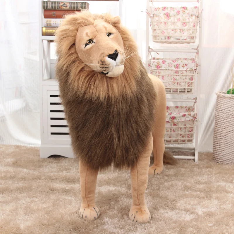 Huge Stuffed Toys Simulated Lion Large Plush Toys Children High Quality Lion Stand Christmas Gift Home Decoration 1.1m AA50MR
