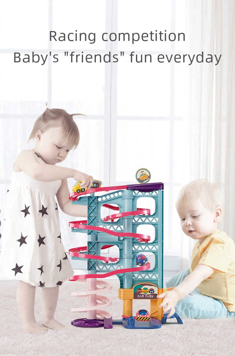 babycare Urban Construction Track Baby Toy Car Speed Pulley Toy Car Spiral Slide Toy Car for kids