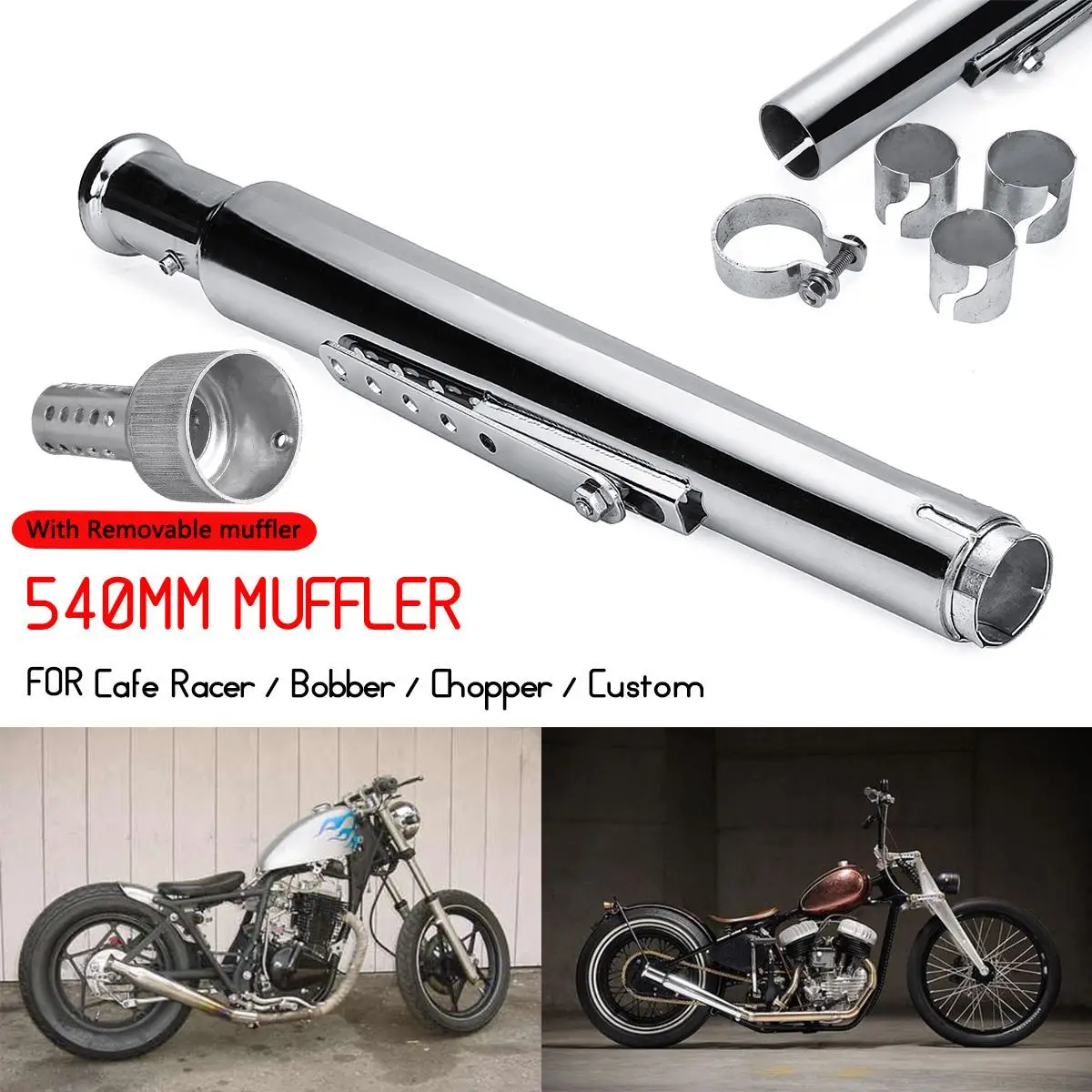 Universal Chrome Motorcycle Exhaust Mufflers Pipe Tip w/DB Killer Silencer For Chopper Bobber Cafe Racer | Автомобили и мотоциклы
