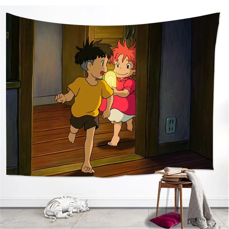 Ponyo on the Cliff Golden Fish Printed Tapestry Art Wall Hanging Tapestries Bedspread Throw Home Decor - Цвет: Style 12