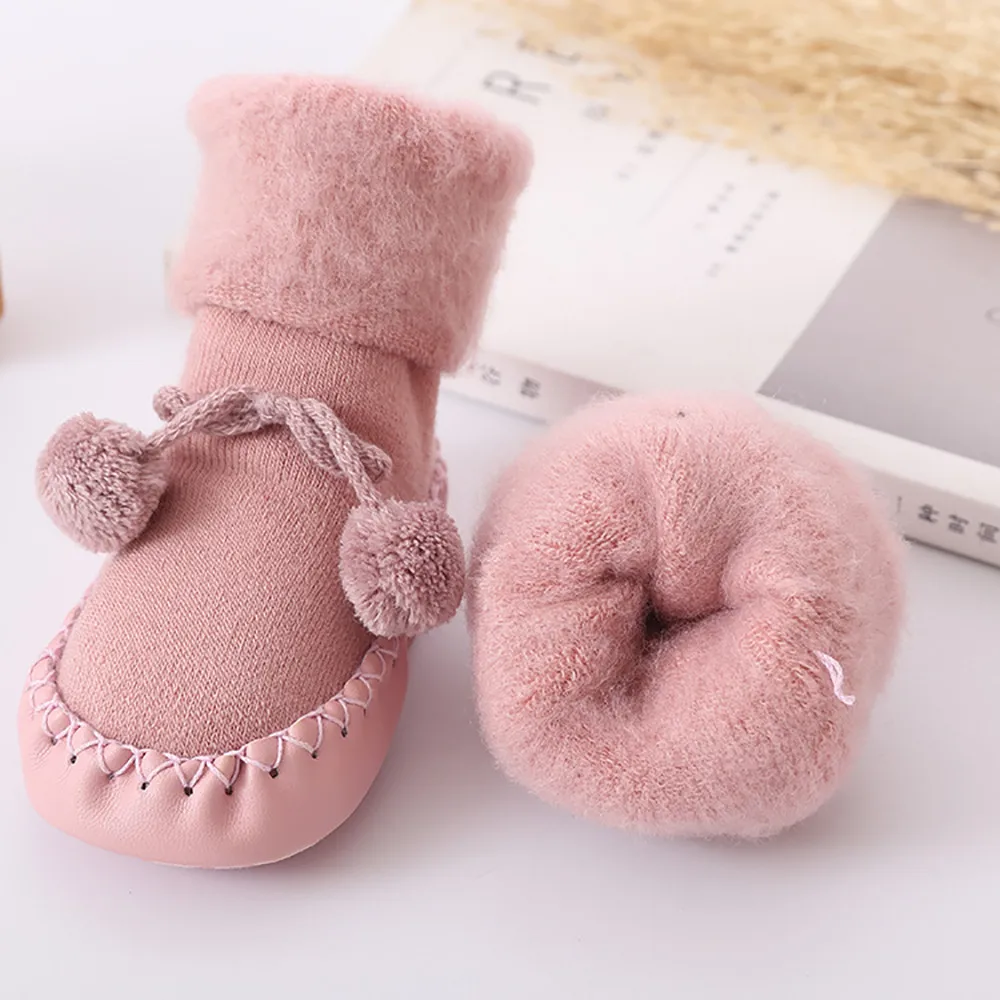 Infant Baby Boys Girls Solid Knit Floor Socks Toddler Kids Winter Warm Cotton Floor Socks Children Anti-Slip Fashion Step Socks