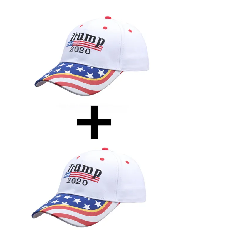 white and white 2 шт./лот, винтажная бейсбольная Кепка с вышивкой Trump, бейсбольная кепка с флагом США, мужские и женские бейсболки, кепка Трампа унисекс на каждый день - Цвет: white and white