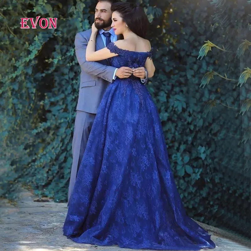 Robe De Soiree королевские синие вечерние платья с открытыми плечами плюс размер на заказ кружевные Выпускные платья Vestido De Fiesta De Noche