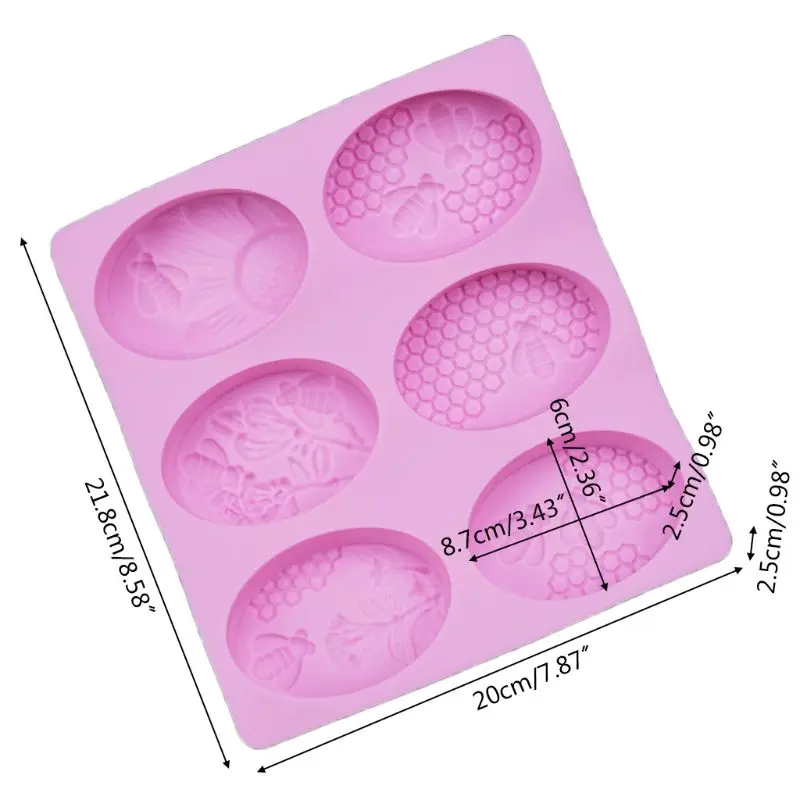 2pcs 6-Cavities 3D Bee Silicone Mold DIY Soap Clay Candle Making Cake Fondant Mould